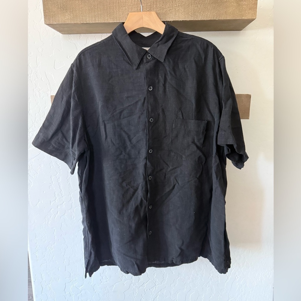 Tasso Elba|Men’s Black Linen/Silk casual button down Shirt,short sleeve•Size XL